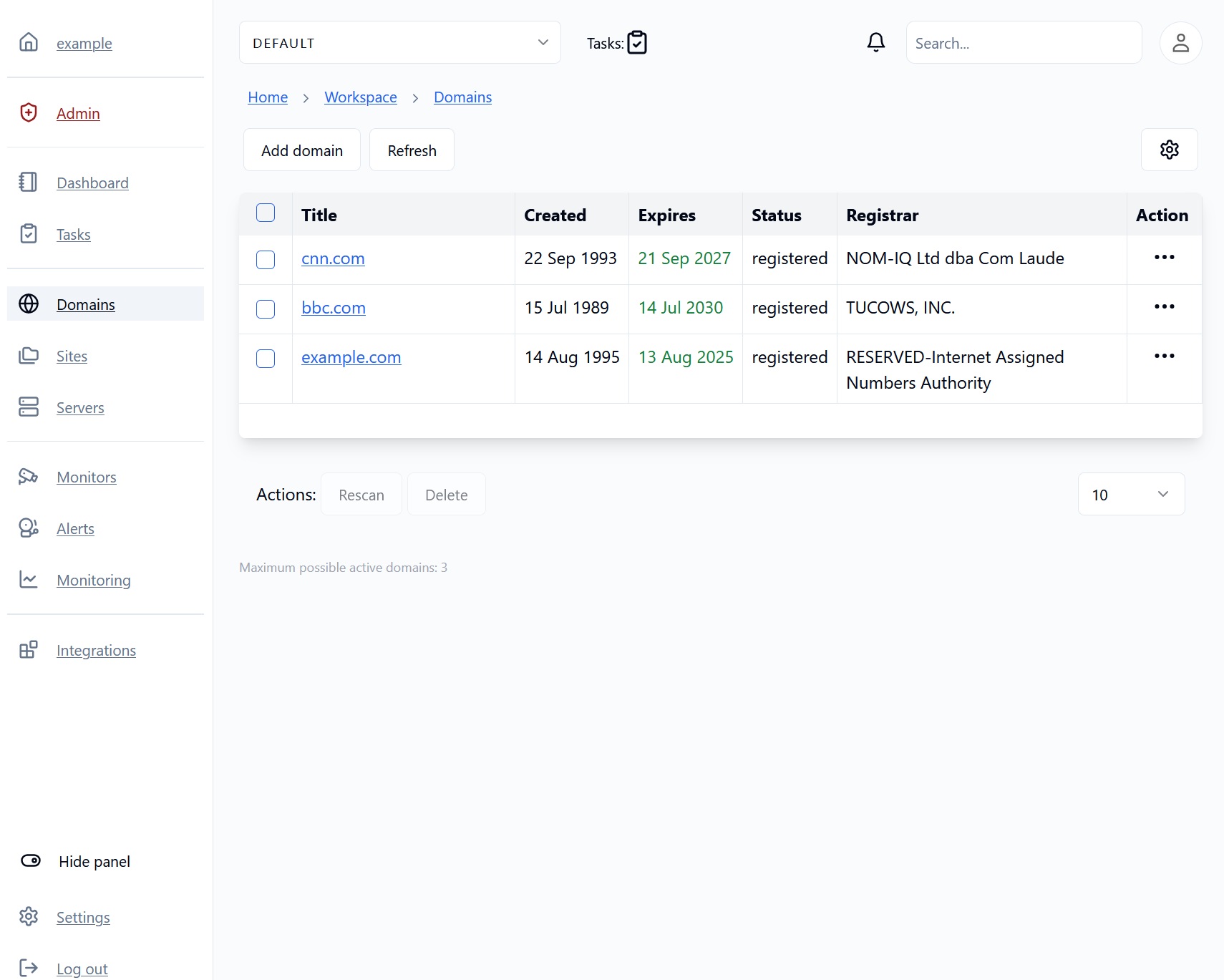 Domains interface